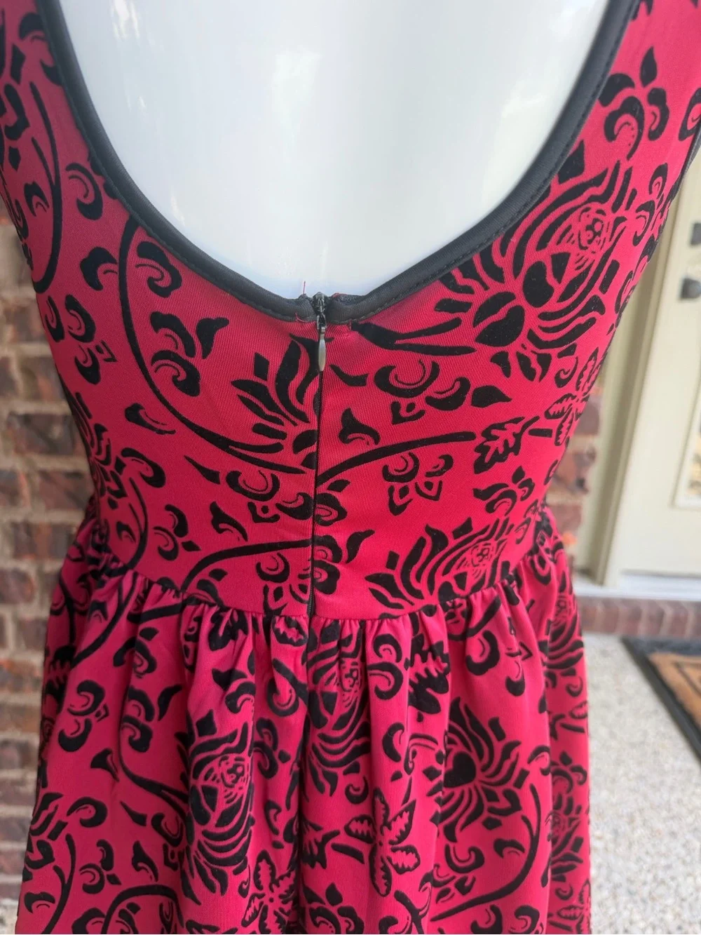 Coco Love Red Floral Flocked Fit & Flare Dress Sleeveless Size S